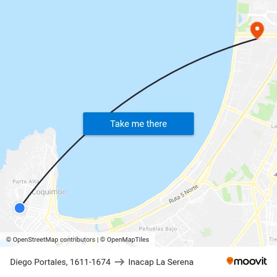 Diego Portales, 1611-1674 to Inacap La Serena map
