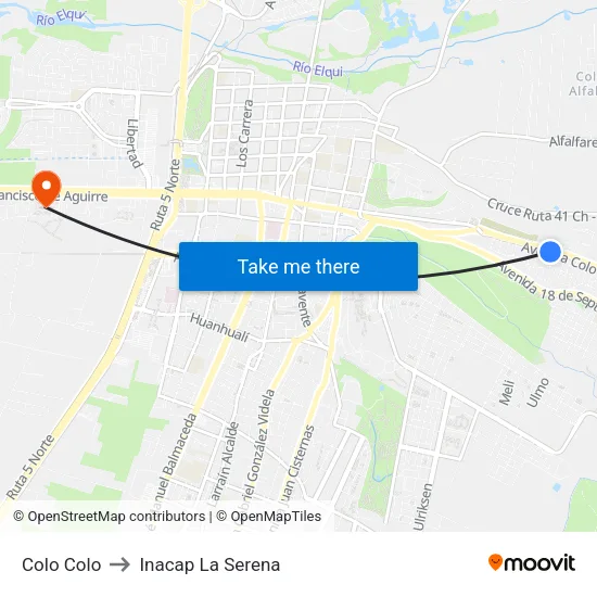 Colo Colo to Inacap La Serena map