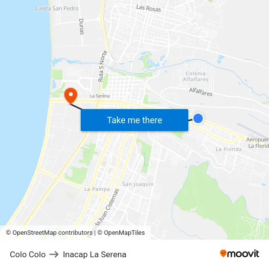 Colo Colo to Inacap La Serena map