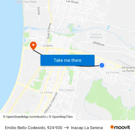 Emilio Bello Codesido, 924-930 to Inacap La Serena map