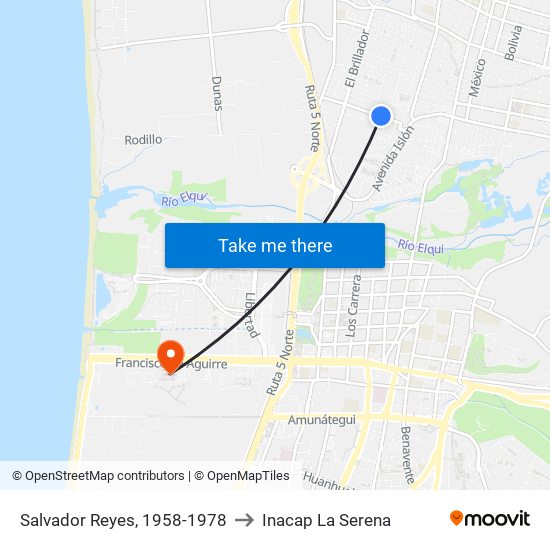 Salvador Reyes, 1958-1978 to Inacap La Serena map