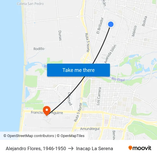Alejandro Flores, 1946-1950 to Inacap La Serena map
