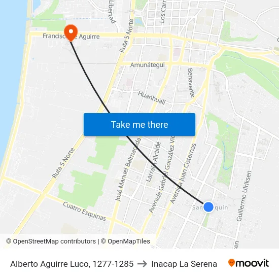 Alberto Aguirre Luco, 1277-1285 to Inacap La Serena map