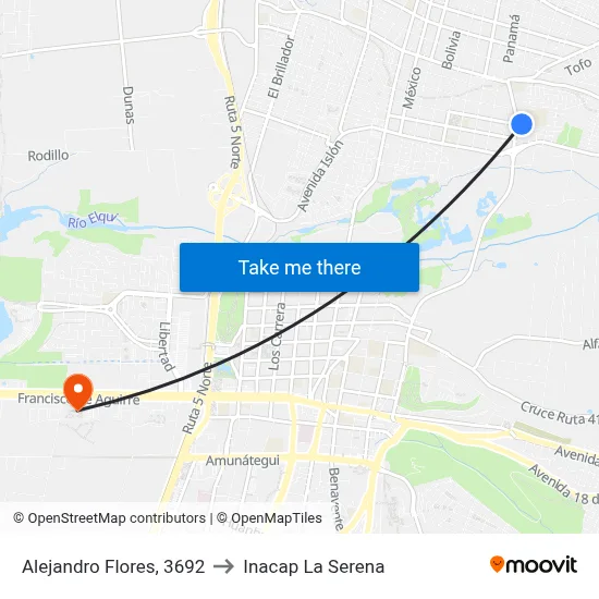 Alejandro Flores, 3692 to Inacap La Serena map