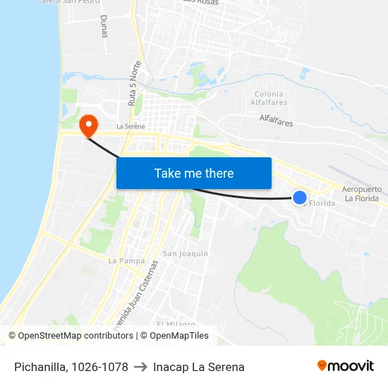 Pichanilla, 1026-1078 to Inacap La Serena map
