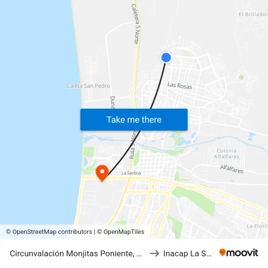 Circunvalación Monjitas Poniente, 2994-3006 to Inacap La Serena map