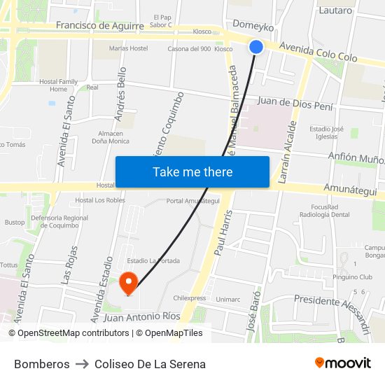 Bomberos to Coliseo De La Serena map
