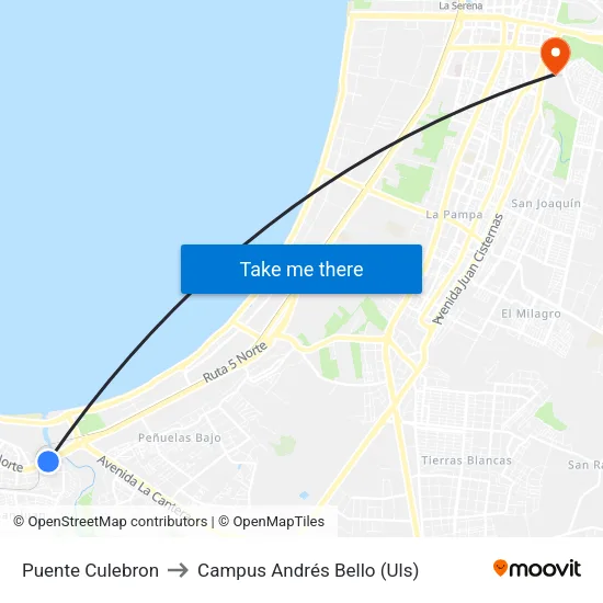 Puente Culebron to Campus Andrés Bello (Uls) map