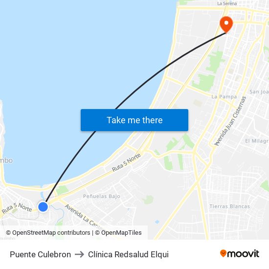 Puente Culebron to Clínica Redsalud Elqui map