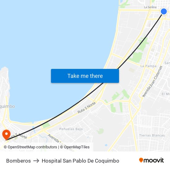 Bomberos to Hospital San Pablo De Coquimbo map