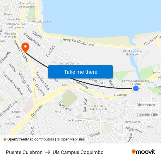 Puente Culebron to Uls Campus Coquimbo map