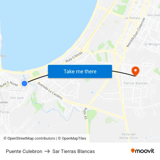 Puente Culebron to Sar Tierras Blancas map