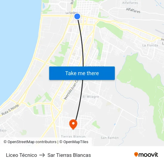 Liceo Técnico to Sar Tierras Blancas map