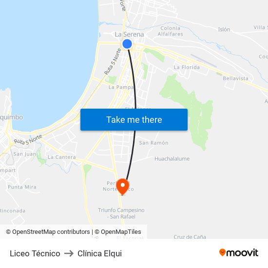 Liceo Técnico to Clínica Elqui map