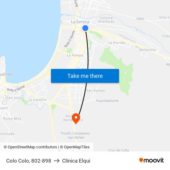 Colo Colo, 802-898 to Clínica Elqui map