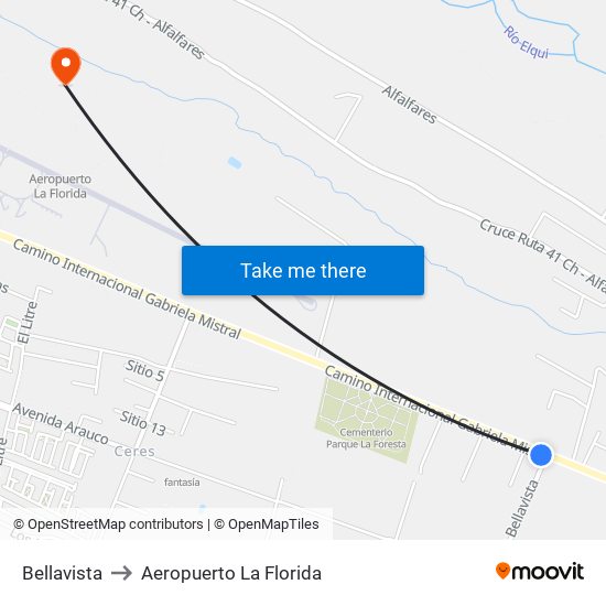 Bellavista to Aeropuerto La Florida map