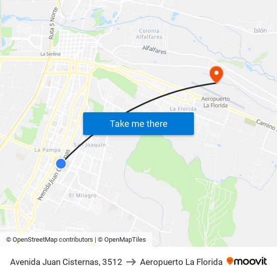 Avenida Juan Cisternas, 3512 to Aeropuerto La Florida map