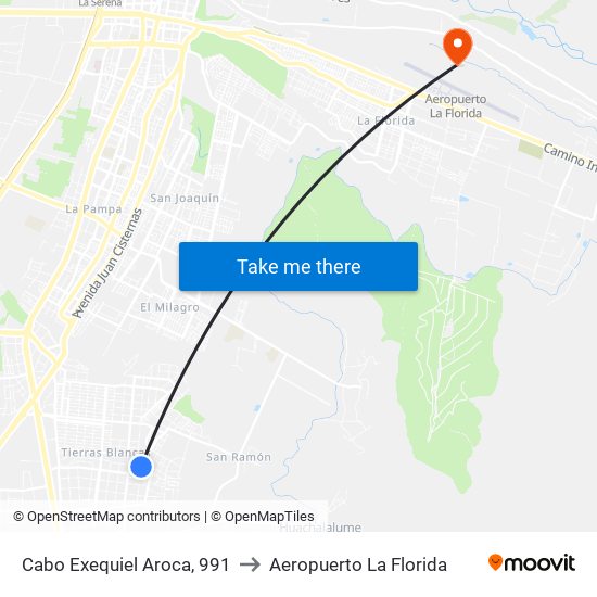 Cabo Exequiel Aroca, 991 to Aeropuerto La Florida map