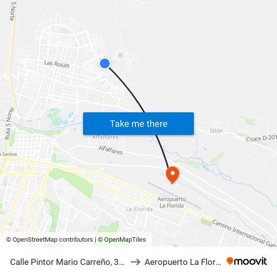 Calle Pintor Mario Carreño, 3902 to Aeropuerto La Florida map
