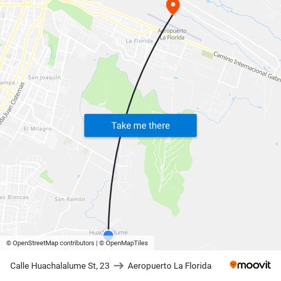 Calle Huachalalume St, 23 to Aeropuerto La Florida map