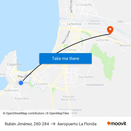 Rubén Jiménez, 280-284 to Aeropuerto La Florida map