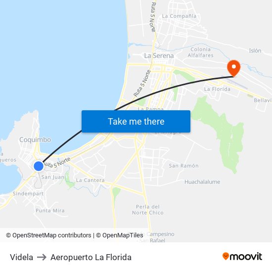 Videla to Aeropuerto La Florida map