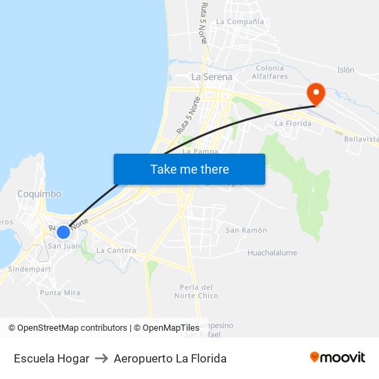 Escuela Hogar to Aeropuerto La Florida map