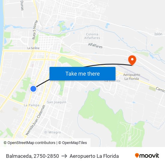 Balmaceda, 2750-2850 to Aeropuerto La Florida map