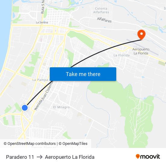 Paradero 11 to Aeropuerto La Florida map