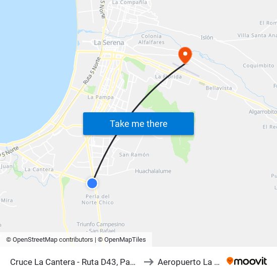 Cruce La Cantera - Ruta D43, Pan De Azucar to Aeropuerto La Florida map