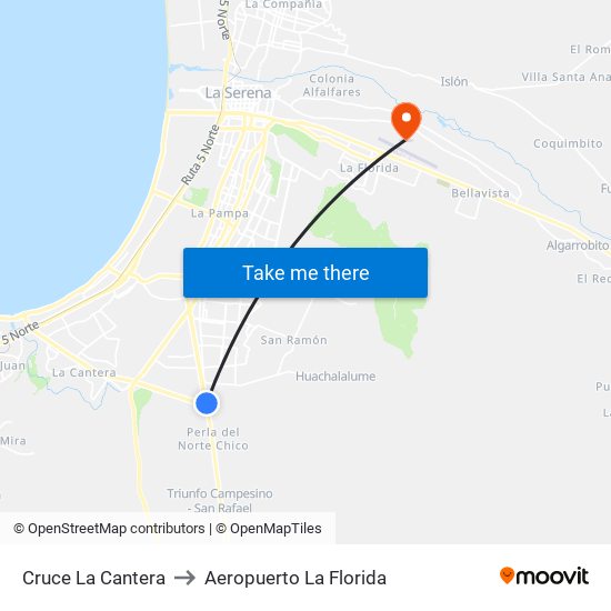 Cruce La Cantera to Aeropuerto La Florida map