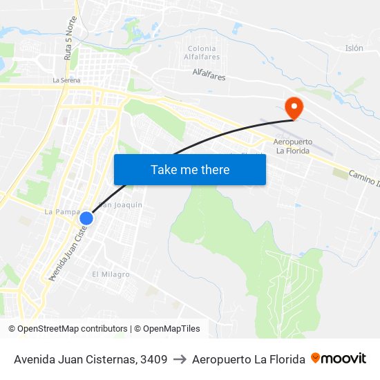 Avenida Juan Cisternas, 3409 to Aeropuerto La Florida map