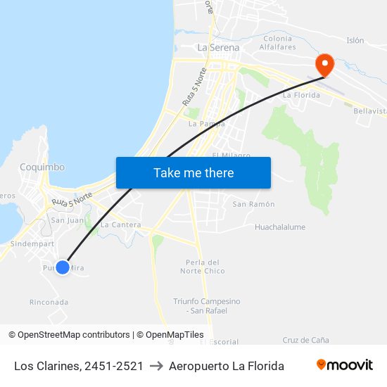 Los Clarines, 2451-2521 to Aeropuerto La Florida map