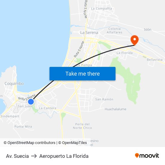 Av. Suecia to Aeropuerto La Florida map