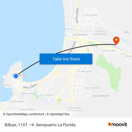 Bilbao, 1101 to Aeropuerto La Florida map