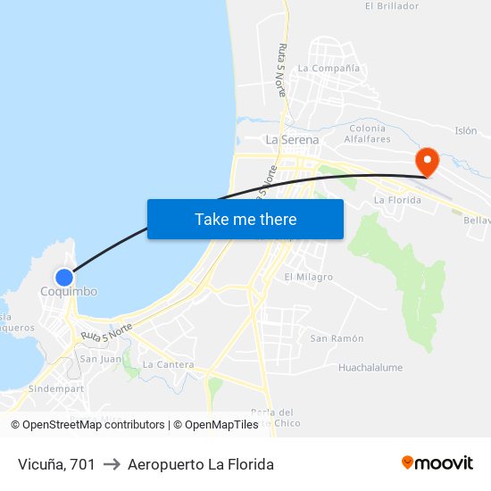 Vicuña, 701 to Aeropuerto La Florida map