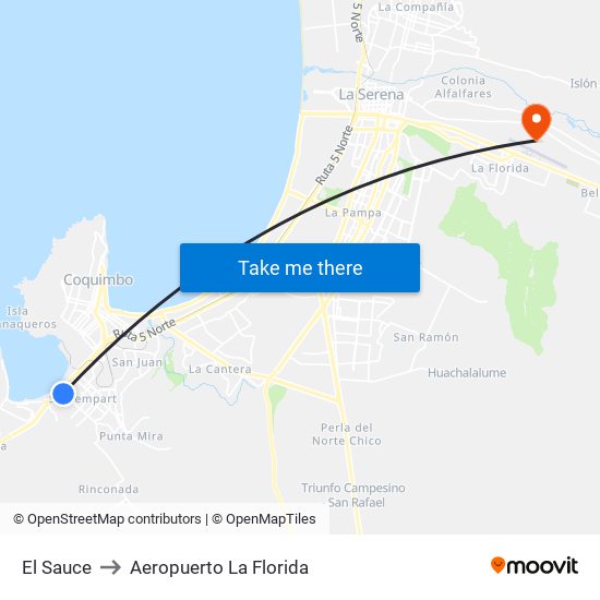 El Sauce to Aeropuerto La Florida map