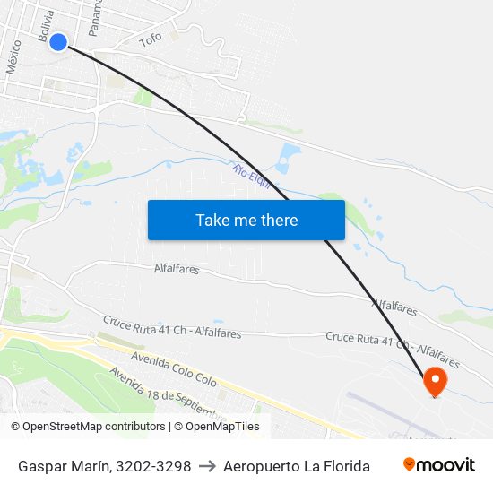 Gaspar Marín, 3202-3298 to Aeropuerto La Florida map