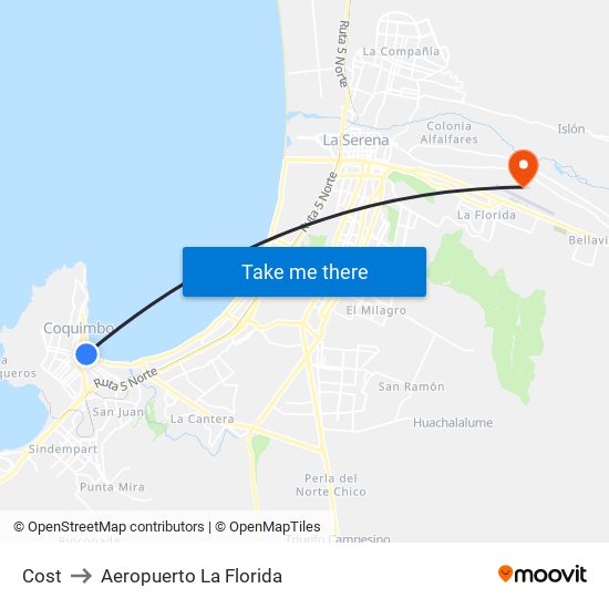 Cost to Aeropuerto La Florida map