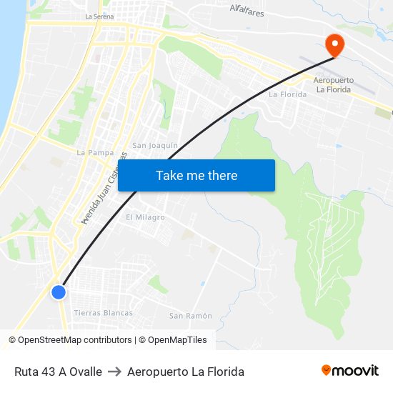 Ruta 43 A Ovalle to Aeropuerto La Florida map
