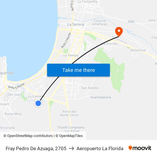 Fray Pedro De Azuaga, 2705 to Aeropuerto La Florida map