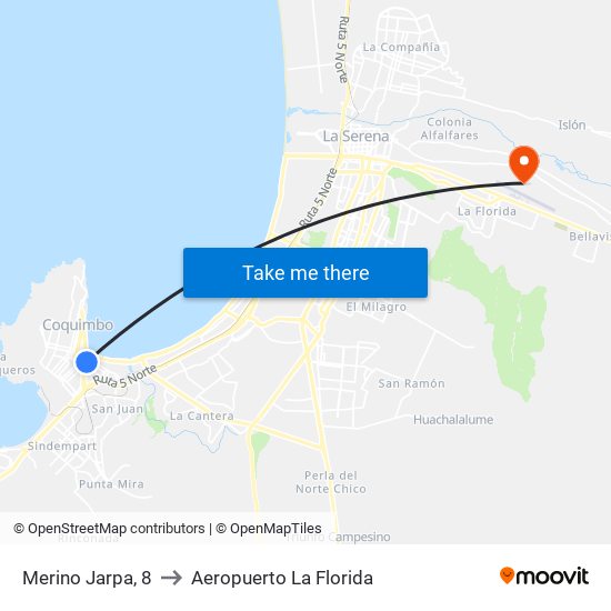 Merino Jarpa, 8 to Aeropuerto La Florida map