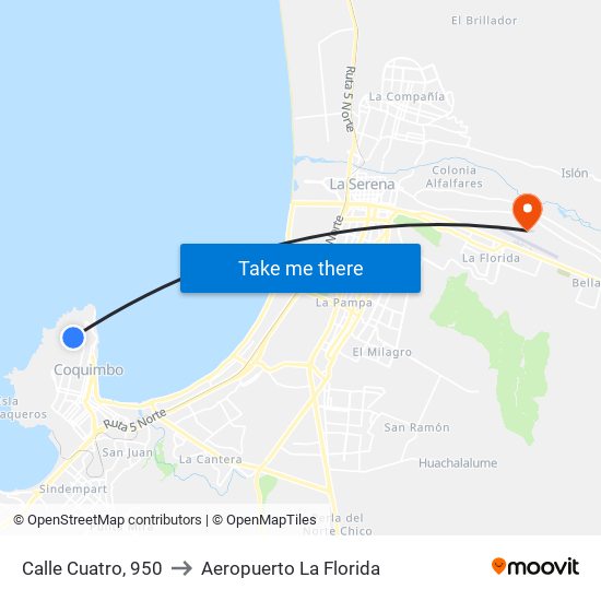 Calle Cuatro, 950 to Aeropuerto La Florida map