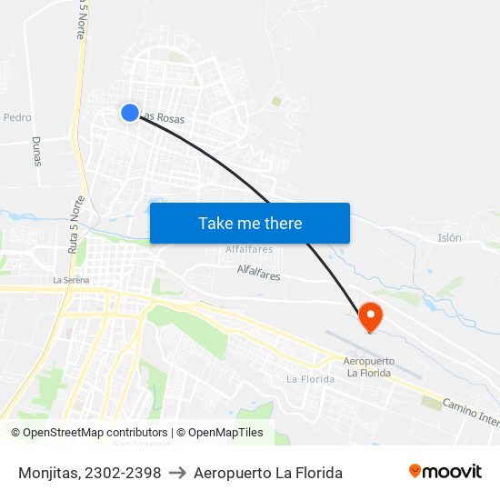 Monjitas, 2302-2398 to Aeropuerto La Florida map