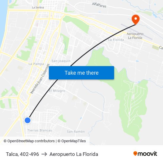 Talca, 402-496 to Aeropuerto La Florida map