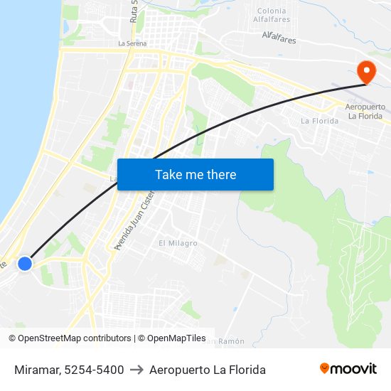 Miramar, 5254-5400 to Aeropuerto La Florida map