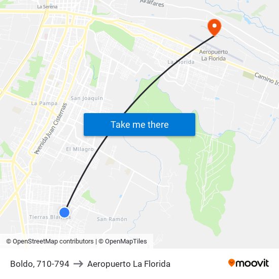 Boldo, 710-794 to Aeropuerto La Florida map