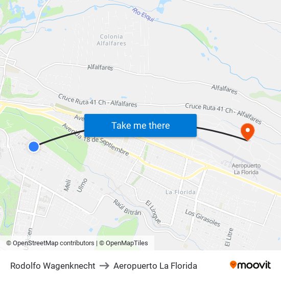 Rodolfo Wagenknecht to Aeropuerto La Florida map