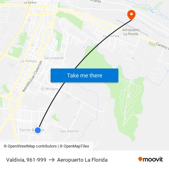 Valdivia, 961-999 to Aeropuerto La Florida map