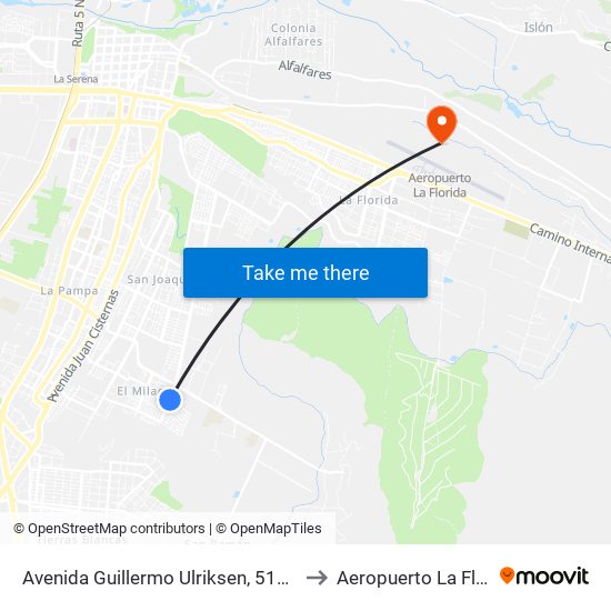 Avenida Guillermo Ulriksen, 5100-5106 to Aeropuerto La Florida map